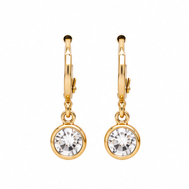 Gold Bezel Crystal Dangle Huggie Earrings