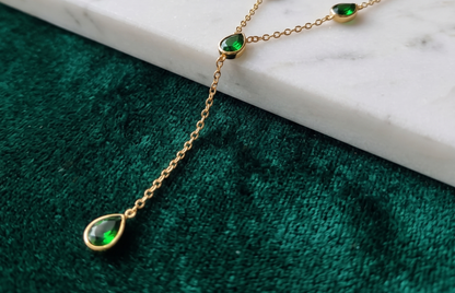 Emerald Teardrop Lariat Necklace