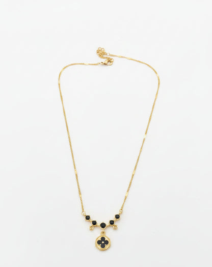 Elegant Gold Black Stone Pendant Necklace