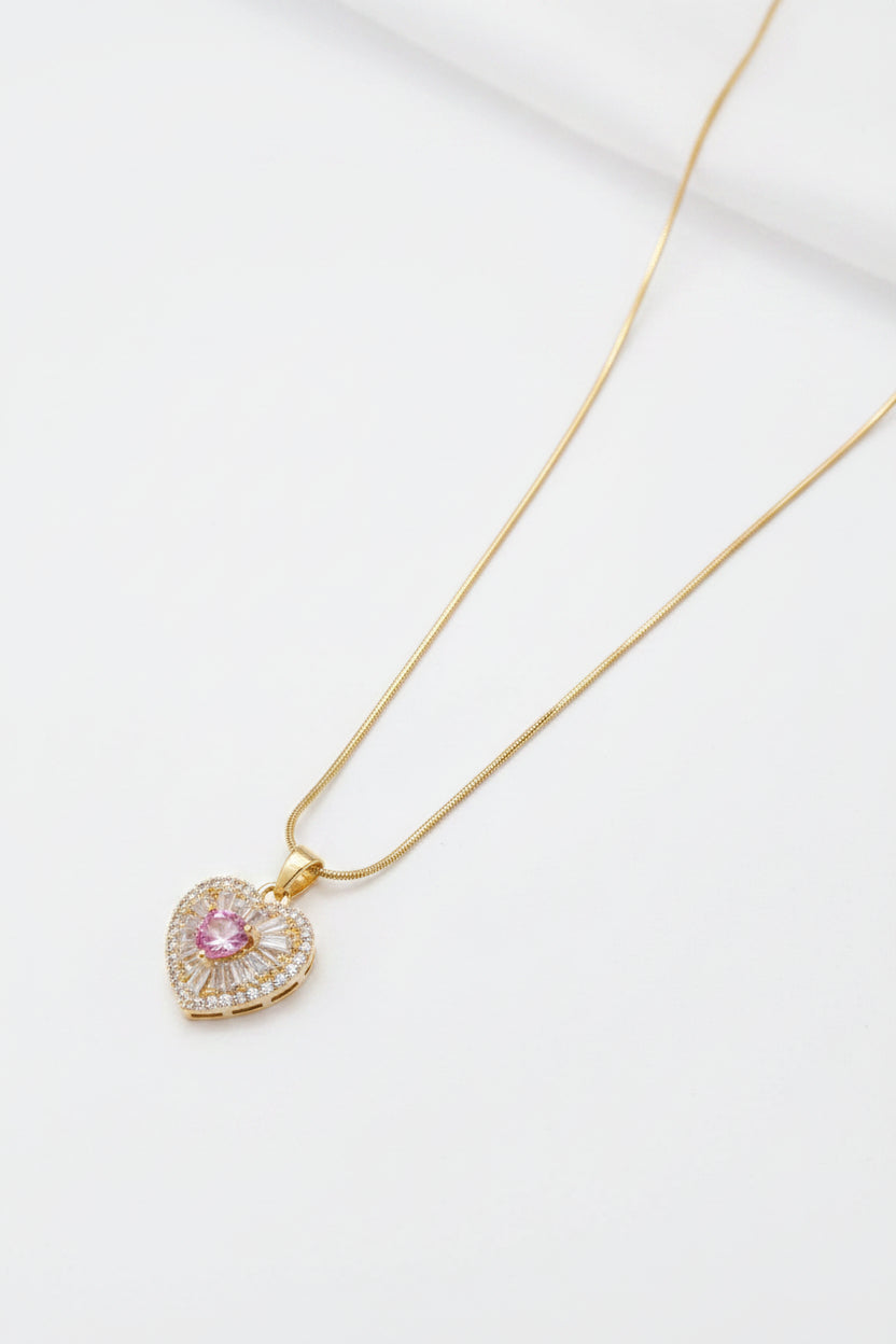 Vintage-Inspired Geometric Pendant - Ruby in Anti-Tarnish Rose Gold | Tarnish-Free Necklace