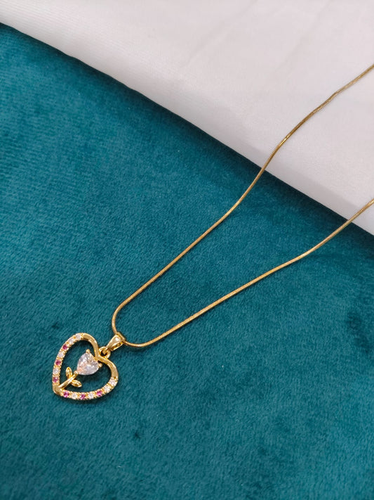 Art Deco Teardrop Pendant - Morganite in Anti-Tarnish Yellow Gold | Tarnish-Free Necklace