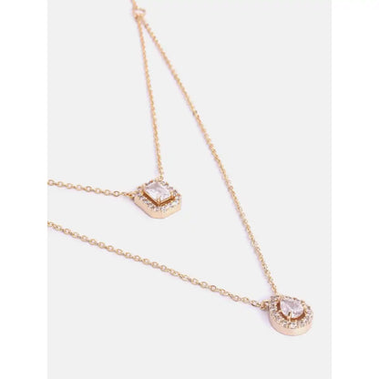 MINUTIAE Double Layered Chain Necklace With Pear Cut And Emerald Cut Diamond Crystals And Adjustable Chain for Women