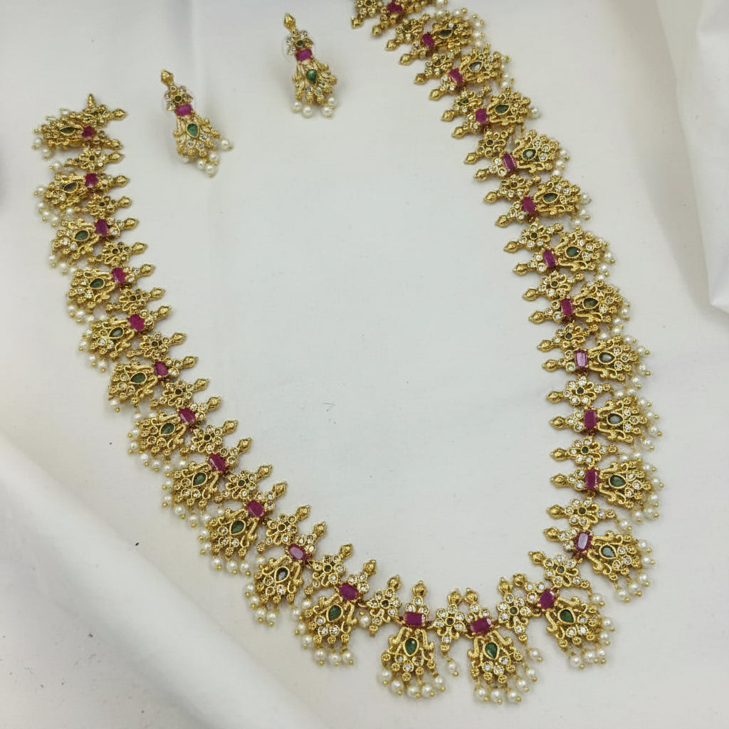 Premium Quality AD Brass Necklace and Earring Set for Women
