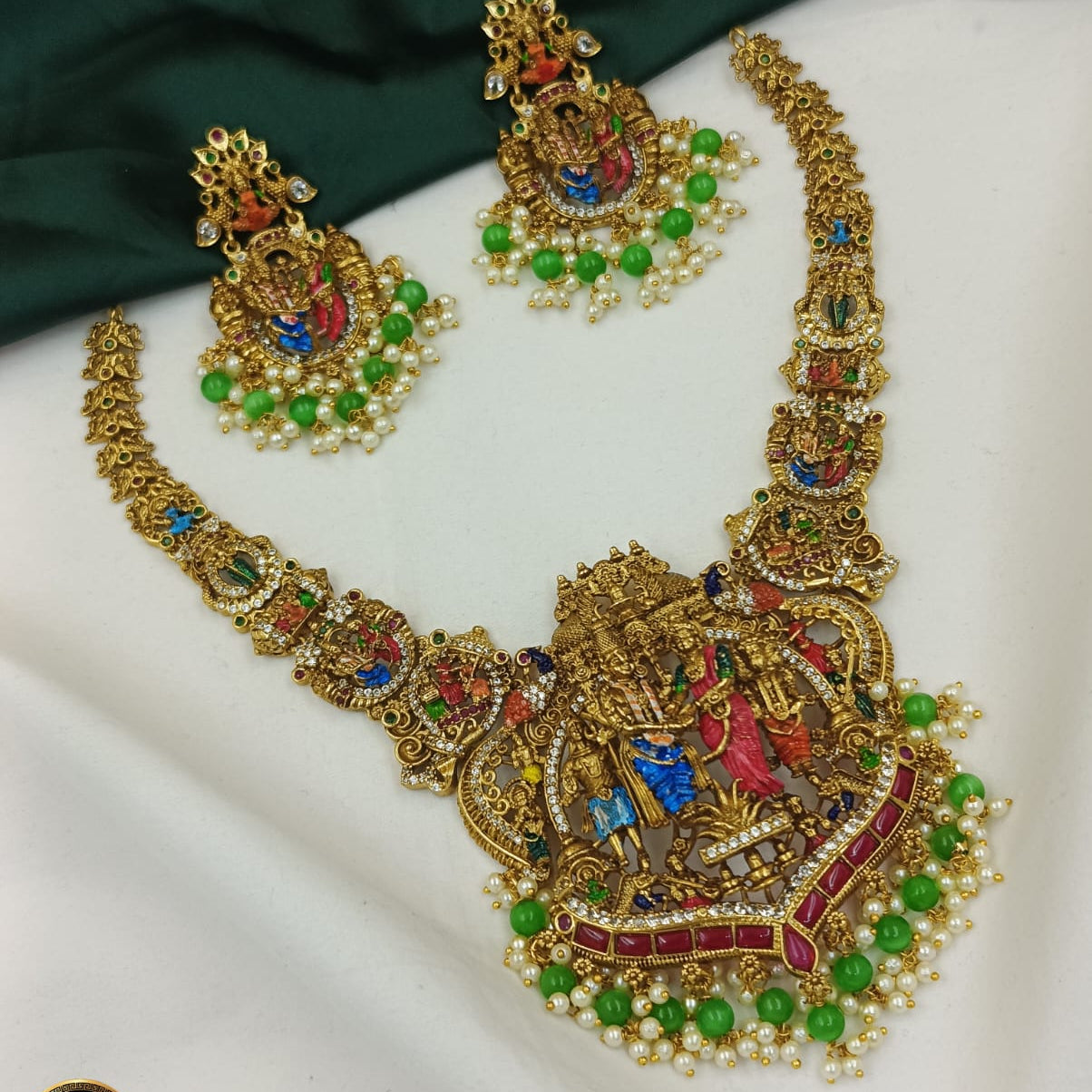Traditional Coin Motif Antique Gold Choker Set with Drop Earrings