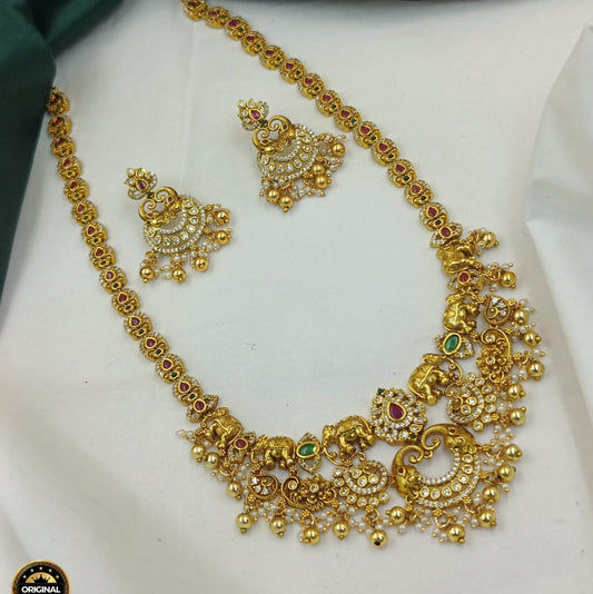 Antique Gold-Plated Choker Set with Ruby Red Stone Embellishments