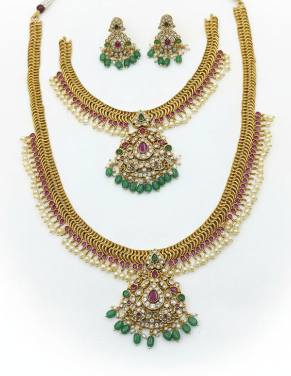 Traditional AD Brass Guttapusalu Combo Set with Long Haram and Choker