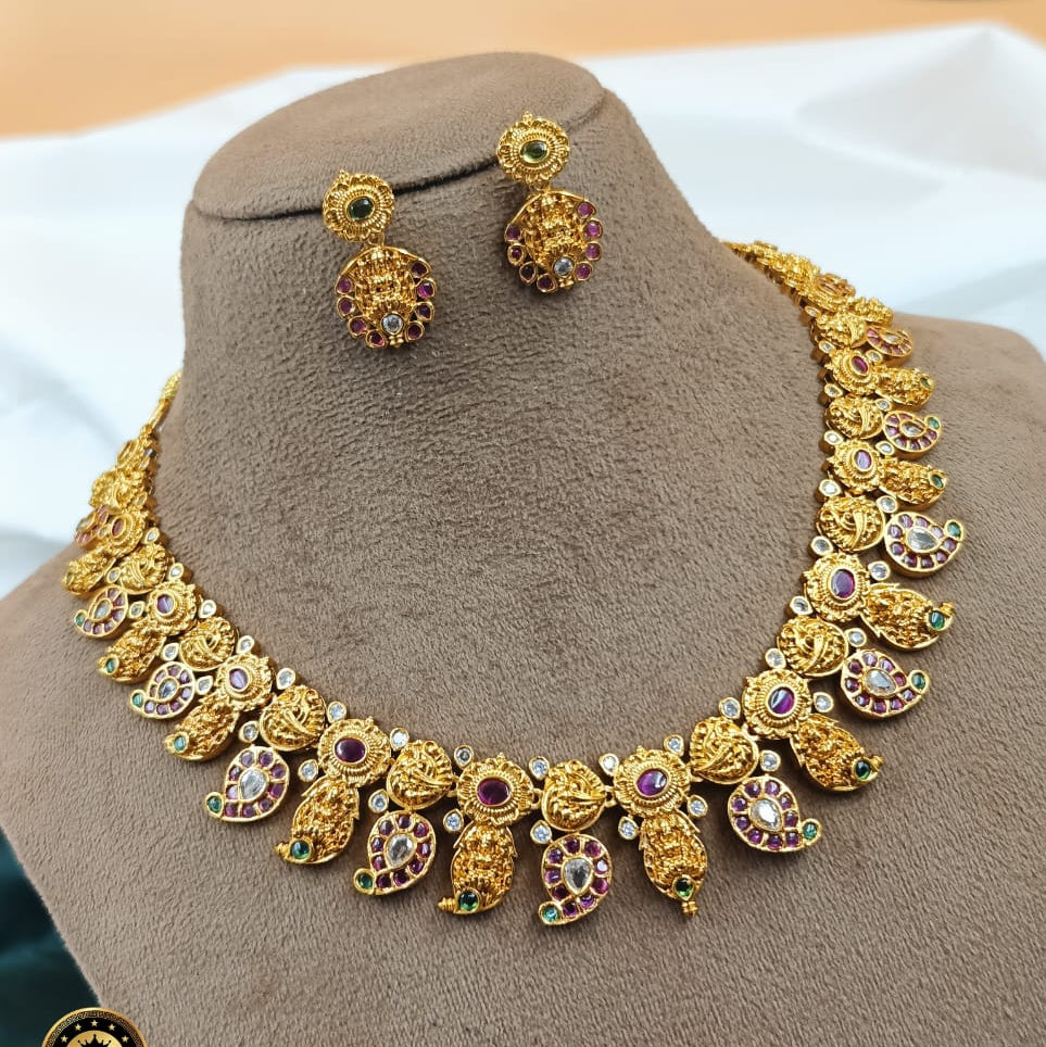 Matte Gold Floral Choker Set with Intricate Indian Artistry