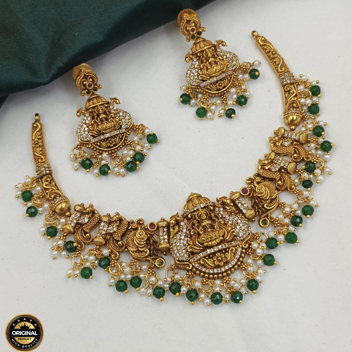 Majestic Heavy Bridal Choker Necklace Set with Detailed Handwork