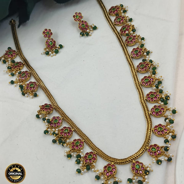Densely Ornate Antique Finished Gold Collar Set with Hanging Beads