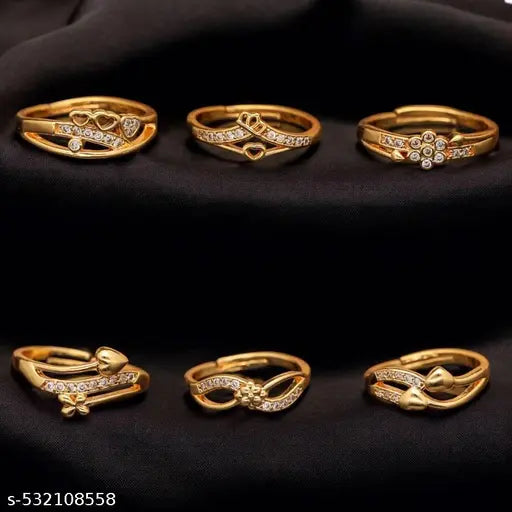 Flaring gold  Daily wear ring combo and fingur ring for women and girls pack of 6 pcs