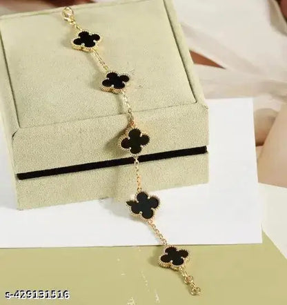 Anti Tarnish Stainless Steel Gold Korean Black  Stylish Bracelet