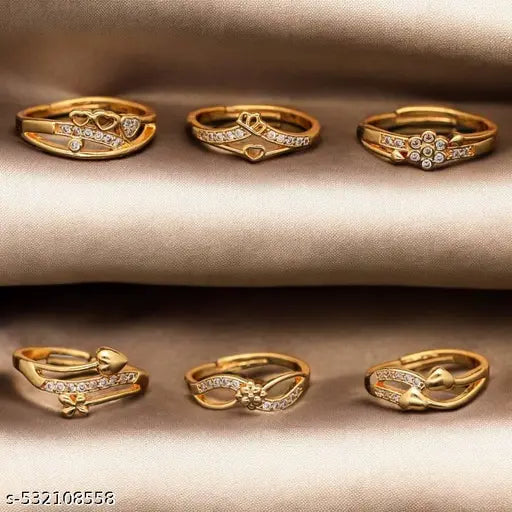 Flaring gold  Daily wear ring combo and fingur ring for women and girls pack of 6 pcs
