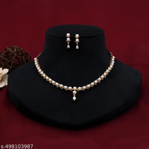 CZ Pearl Single Line Necklace Set