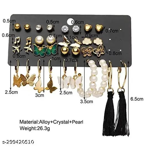 Combo of 17 PAIR  Earrings for Girls and Women Gold Plated Pearl and Stone Studded Alloy Earring Set - 21311