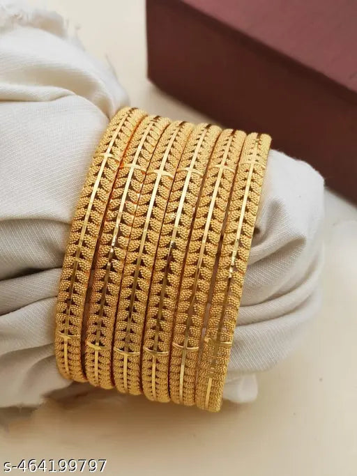 New Golden Designer 6 Piece Gold Plated Patla Bangles For Women And Girls Under 199