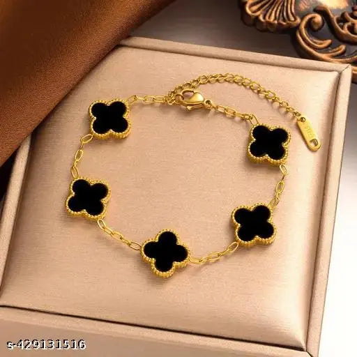 Anti Tarnish Stainless Steel Gold Korean Black  Stylish Bracelet
