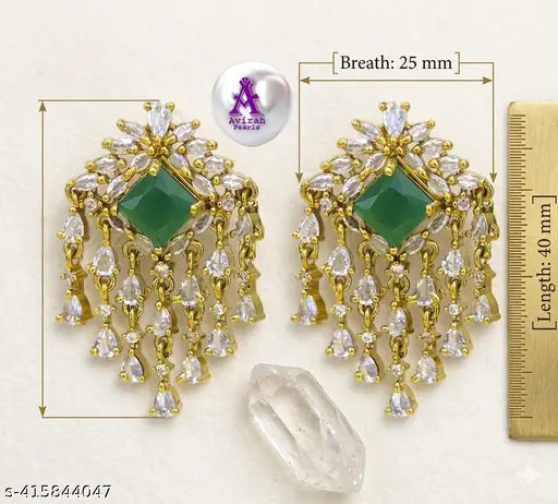 New Arrivals Premium Emerald Green American Diamond Gold Plated Chandelier Earrings for Women