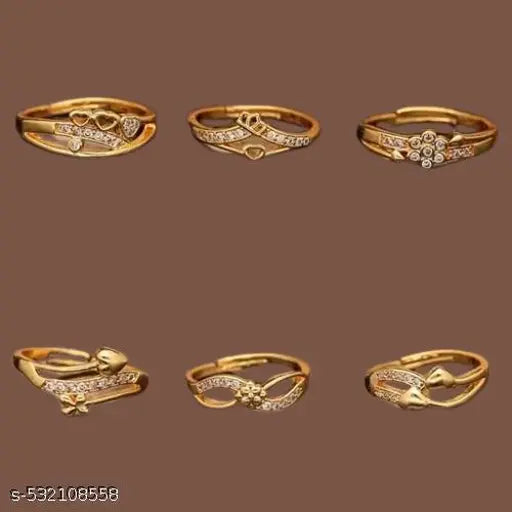 Flaring gold  Daily wear ring combo and fingur ring for women and girls pack of 6 pcs