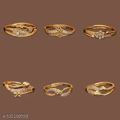 Flaring gold  Daily wear ring combo and fingur ring for women and girls pack of 6 pcs