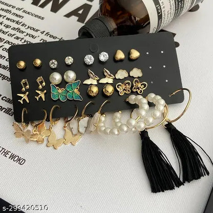 Combo of 17 PAIR  Earrings for Girls and Women Gold Plated Pearl and Stone Studded Alloy Earring Set - 21311