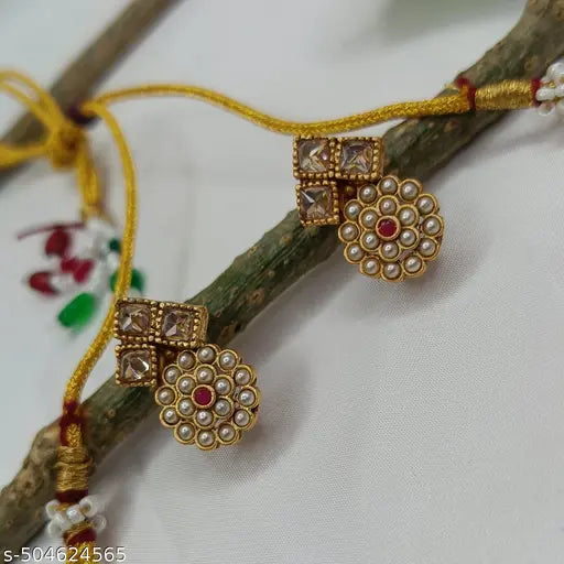 Premium Quality Brass Necklace Set With Earrings and Maantika For Women & Girls