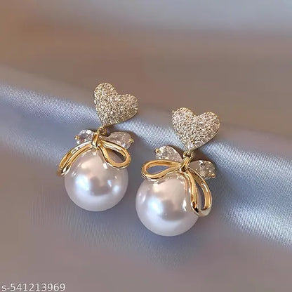 Karishma Kreations Fashion Gold Color Heart Pearl Zircon Drop Earrings