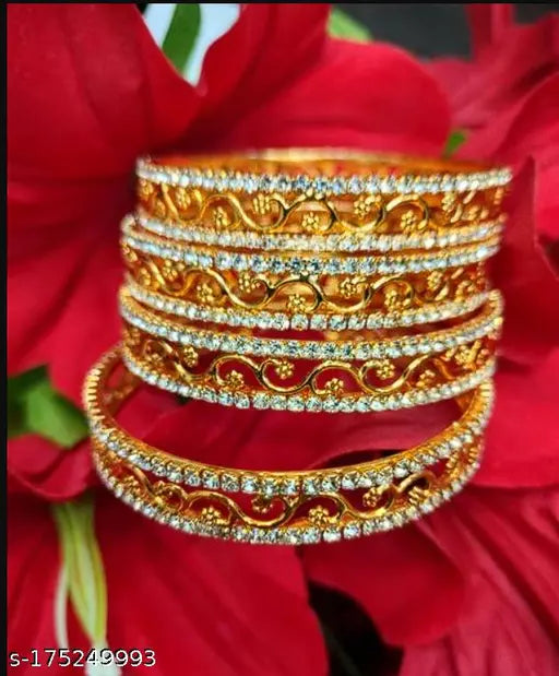 Delicated Bangle Set with High Gold Polished Bracelet & Bangles