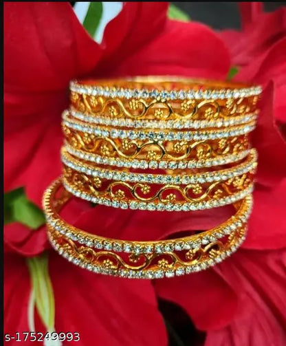Delicated Bangle Set with High Gold Polished Bracelet & Bangles