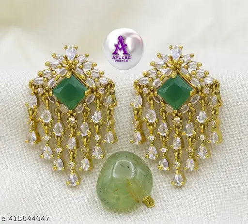 New Arrivals Premium Emerald Green American Diamond Gold Plated Chandelier Earrings for Women