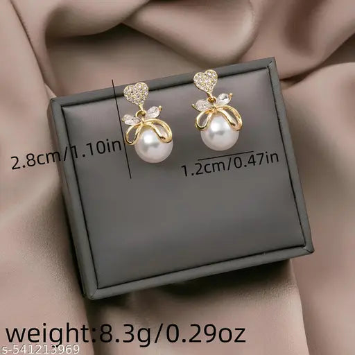 Karishma Kreations Fashion Gold Color Heart Pearl Zircon Drop Earrings