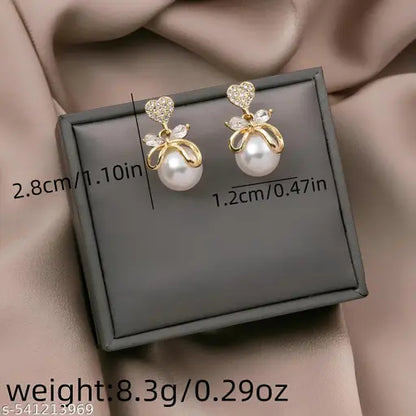 Karishma Kreations Fashion Gold Color Heart Pearl Zircon Drop Earrings