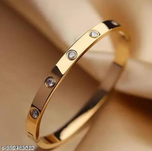 Royatto® High Quality Stainless Steel Cubic Zirconia Crystal Full Stone Gold Bangle Bracelet