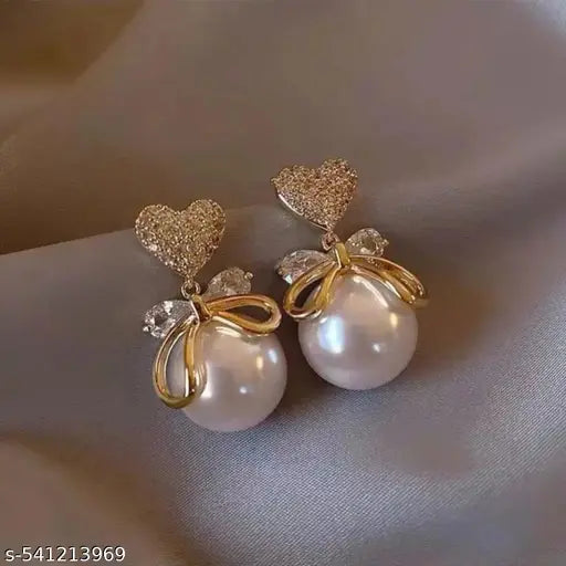 Karishma Kreations Fashion Gold Color Heart Pearl Zircon Drop Earrings