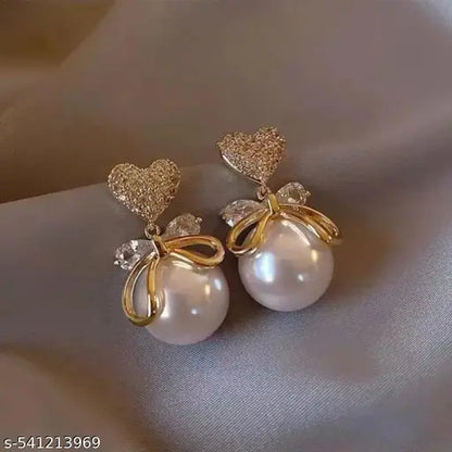 Karishma Kreations Fashion Gold Color Heart Pearl Zircon Drop Earrings